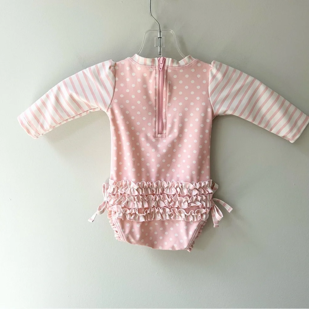 Rufflebutts polka dot long sleeve one piece rash guard baby girl
